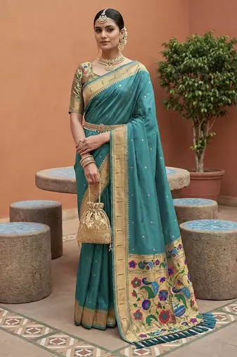 Rama faux banarasi silk saree with paithani rich weaved pallu and blouse