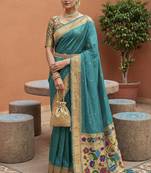 Rama faux banarasi silk saree with paithani rich weaved pallu and blouse