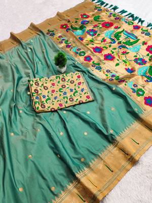 Rama faux banarasi silk saree with paithani rich weaved pallu and blouse 2