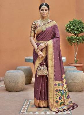 Onion pink faux banarasi silk saree with paithani rich weaved pallu and blouse 1