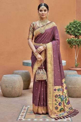 Onion pink faux banarasi silk saree with paithani rich weaved pallu and blouse