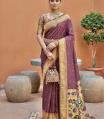 Onion pink faux banarasi silk saree with paithani rich weaved pallu and blouse