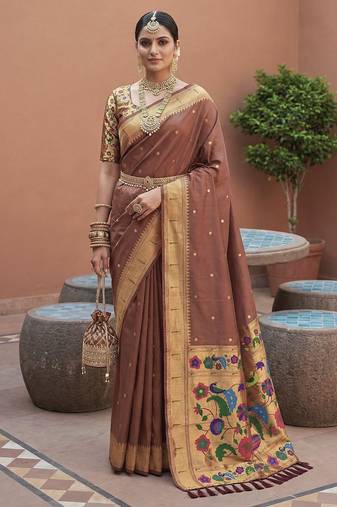 Cofee faux banarasi silk saree with paithani rich weaved pallu and blouse
