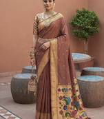 Cofee faux banarasi silk saree with paithani rich weaved pallu and blouse