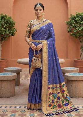 Purple faux banarasi silk saree with paithani rich weaved pallu and blouse 1