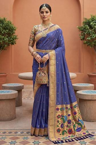 Purple faux banarasi silk saree with paithani rich weaved pallu and blouse