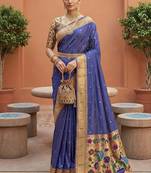 Purple faux banarasi silk saree with paithani rich weaved pallu and blouse