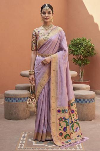 Lavender faux banarasi silk saree with paithani rich weaved pallu and blouse