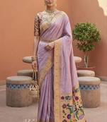 Lavender faux banarasi silk saree with paithani rich weaved pallu and blouse
