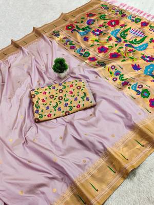 Lavender faux banarasi silk saree with paithani rich weaved pallu and blouse 2