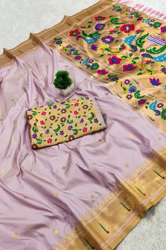 Lavender faux banarasi silk saree with paithani rich weaved pallu and blouse