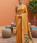 Yellow faux banarasi silk saree with paithani rich weaved pallu and blouse