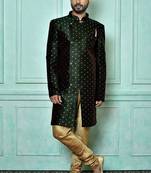 Bottle green anghrakha pattern work indo western