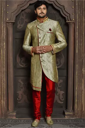 Beige anghrakha pattern work indo western