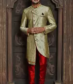 Beige anghrakha pattern work indo western