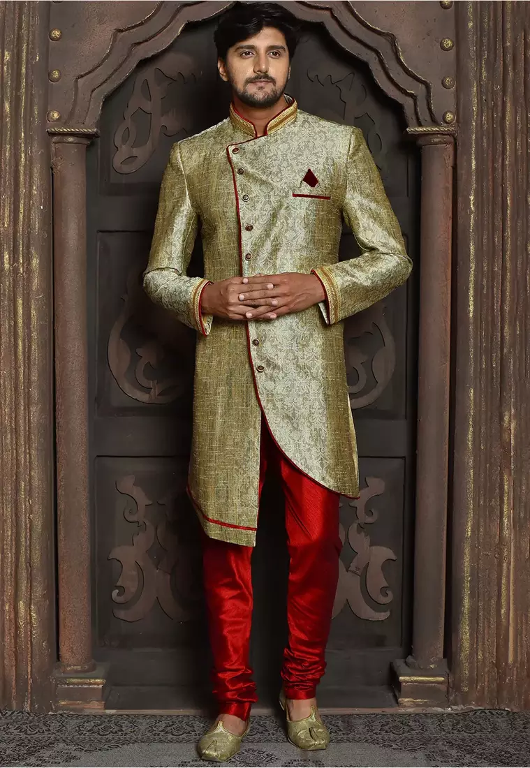 Beige anghrakha pattern work indo western