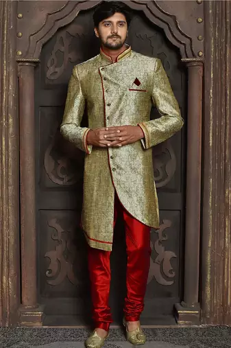 Beige anghrakha pattern work indo western