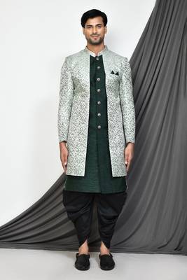 Bottle green front open pattern indo western 5