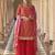 Red embroidered silk semi-stitch sharara suit with dupatta