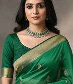 Elegant green stone choker necklace set with floral crystal drops & matching earrings for women
