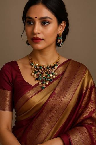 Multicolor beaded gold plated statement necklace set with dangler earrings for women