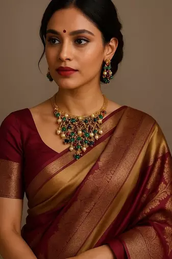 Multicolor beaded gold plated statement necklace set with dangler earrings for women