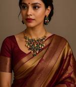 Multicolor beaded gold plated statement necklace set with dangler earrings for women