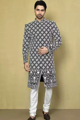 Black straight machine pattern work indo western
