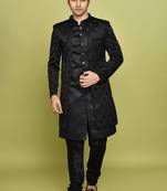 Black front open pattern design with detached inside sleeveless jacket indo western