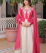 Pink sequins embroidered work  stitched gown with dupatta set