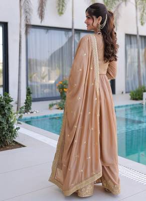 Brown sequins embroidered work stitched kurti sharara with dupatta set 2