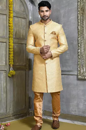 Gold straight pattern work indo western