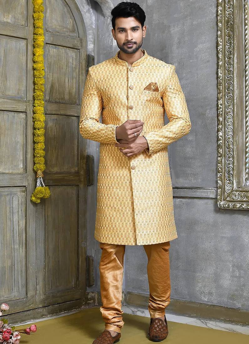 Gold straight pattern work indo western
