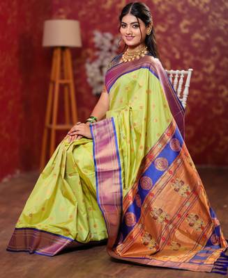 parrot green art silk woven art-silk-sarees 4