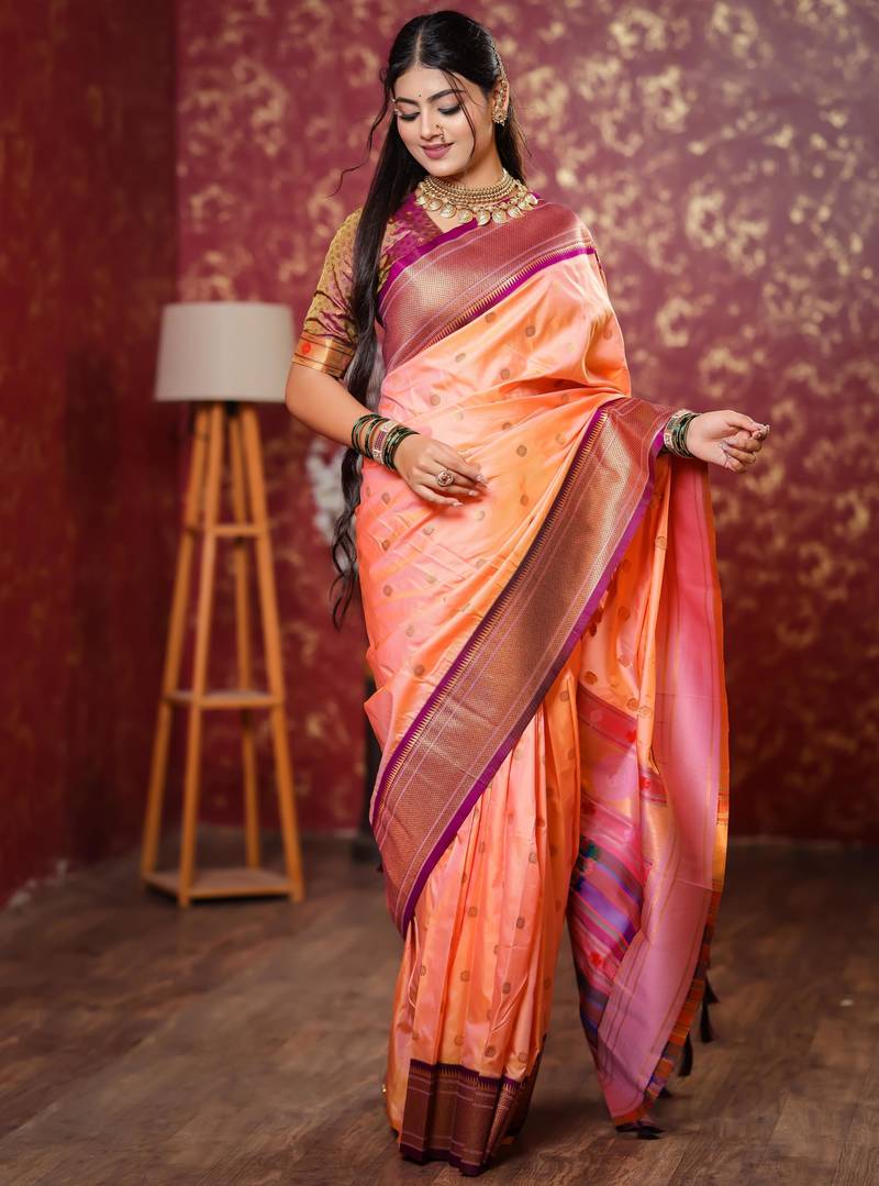 peach art silk woven art-silk-sarees
