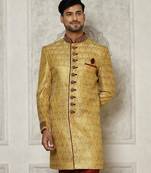 Gold straight pattern work on zari jamewar fabric with handwork