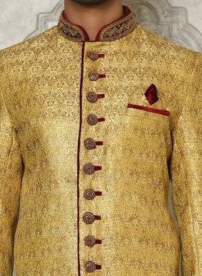 Gold straight pattern work on zari jamewar fabric with handwork 5