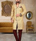 Gold anghrakha pattern work on zari jamewar fabric with handwork