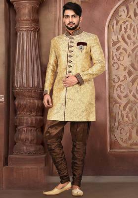 Gold straight pattern work on zari jamewar fabric with handwork 1