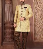 Gold straight pattern work on zari jamewar fabric with handwork