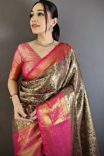 dark brown art silk woven art-silk-sarees