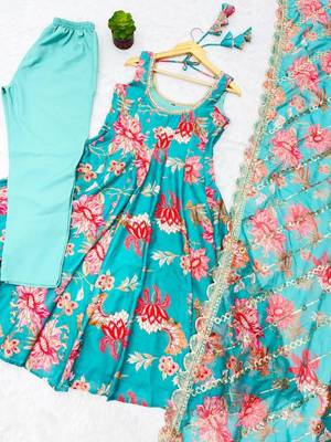 Teal floral printed suit set 2