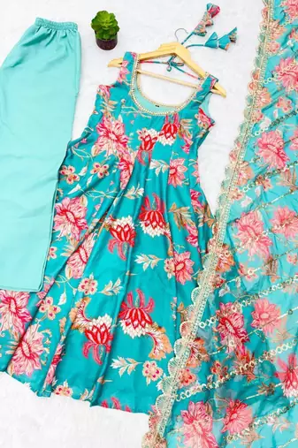 Teal floral printed suit set