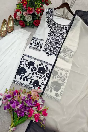 White and black ethnic suit set