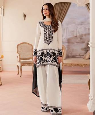 White and black ethnic suit set 1