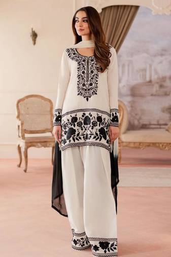 White and black ethnic suit set