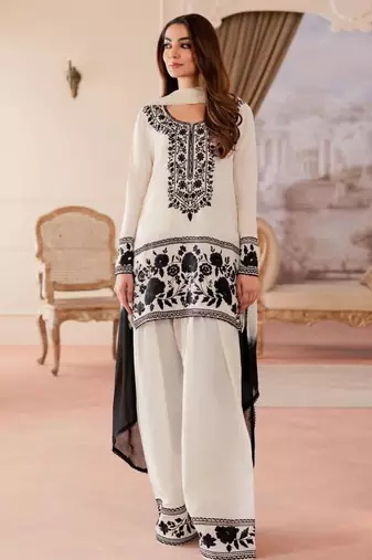 White and black ethnic suit set