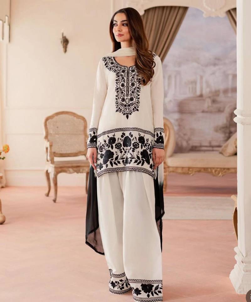 White and black ethnic suit set