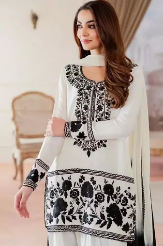 White and black ethnic suit set
