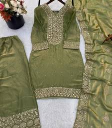 Olive green embroidered suit set